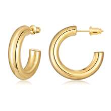 1 Paire De Boucles D'oreilles Créoles Rondes Audacieuses Pour Femmes, Plaquées Or, Conception Cylindrique En Acier Inoxydable
