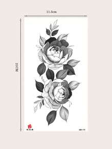 1pc Black & White Floral & Leaf Pattern Temporary Tattoo Sticker - Black - View 4