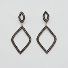 1對誇張時尚新設計幾何形狀黑色爪鏈和鑽石耳飾耳環,適合女性日常穿戴 - 金黃色 - 查看 1