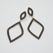 1對誇張時尚新設計幾何形狀黑色爪鏈和鑽石耳飾耳環,適合女性日常穿戴 - 金黃色 - 查看 3