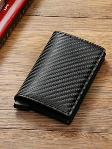 1pc Carbon Fiber Automatic Pop-Up Card Holder Pu Card Wallet With Rfid Anti-Theft And Anti-Scanning Aluminum Metal Card Case, Suitable For Everyday Use Large Capacity Multi-Card Slots,Business Casual Style,Birthday Gift,Graduation Gift,Father's Day Gift