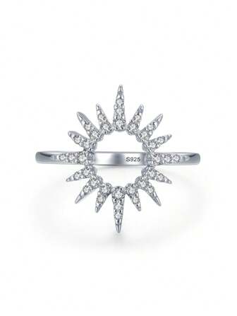 方晶鋯石花朵裝飾戒指