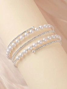 1款女士豪華幾何形鑲鑽手鐲,婚禮/新娘/高級訂製系列 - 銀色 - 查看 6