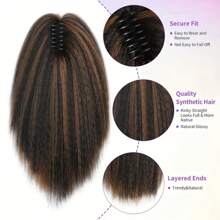 12 Inch Fluffy Straight Hair Ponytail Extensions, Suitable For Brown Yaki Ponytail, Fluffy Synthetic Clip-In Ponytail Extensions, Claw Clip Ponytail, Suitable For Women's Daily, Party, Halloween, Cosplay, Christmas, Gathering And Other Occasions. (1B/30) - Coffee Brown - View 3