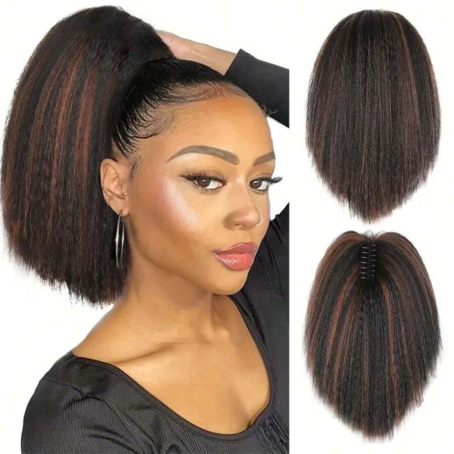 12 Inch Fluffy Straight Hair Ponytail Extensions, Suitable For Brown Yaki Ponytail, Fluffy Synthetic Clip-In Ponytail Extensions, Claw Clip Ponytail, Suitable For Women's Daily, Party, Halloween, Cosplay, Christmas, Gathering And Other Occasions. (1B/30)