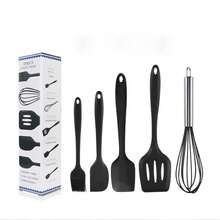 5pcs/Set Silicone Spatula Kit, Kitchen Utensils Including Small Oil Brush, Butter Spreader, Scraper, Whisk, For Cooking, Baking And Mixing, Kitchen Supplies - Black - View 2
