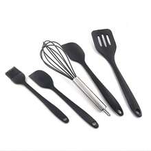 5pcs/Set Silicone Spatula Kit, Kitchen Utensils Including Small Oil Brush, Butter Spreader, Scraper, Whisk, For Cooking, Baking And Mixing, Kitchen Supplies - Black - View 1