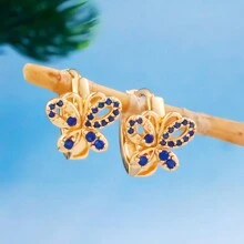 1對簡約時尚的蝴蝶風格銅耳環,百搭優雅的女士耳環 - 白色 - 查看 1