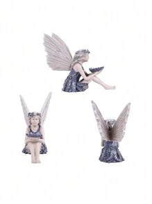 1pc Random Design Sunflower Fairy/ Crystal Angel Resin Statue Outdoor Garden Decoration Crafts - Dark Grey - View 4