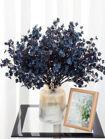 1 Pc Artificial Flower, Artificial Flowers Bulk Real Touch Faux Gypsophila Bouquet Fake Plastic Silk Flowers, For Home Kitchen Bedroom Wedding Festival, Party Decoration(Autumn Blue), Valentine Day, Gift