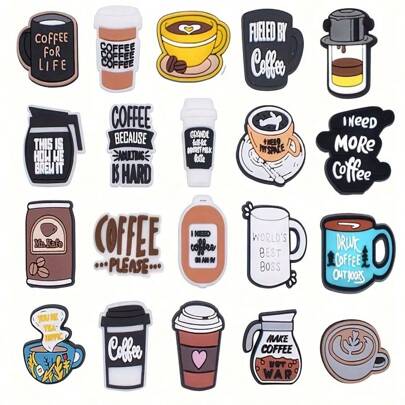 20pcs Coffee Shoe Charms Set For Clogs  Bubble Slides Sandals, PVC Shoe Decorations Beach Bag Accessories Gift Idea For Birthday Christmas  Party Favors