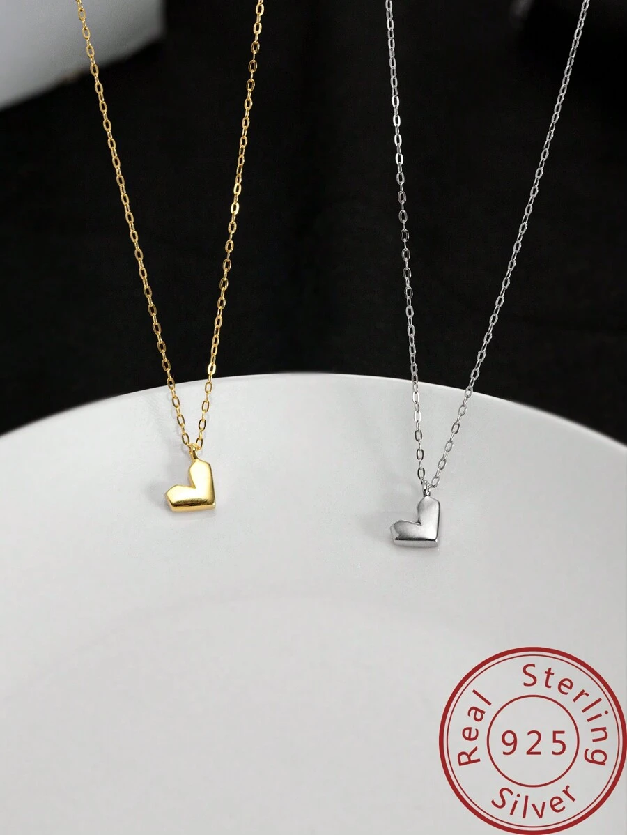 Under the banyan tree 1 件韩式几何镂空心形吊坠 S925 纯银项链女款简约个性锁骨链