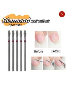 5入組鑽石指甲鑽頭,轉動電動鑽頭,修腳修甲文件,去角質工具,附件球/光頭/大圓桶/雨傘/火焰 - 灰色 - 查看 1