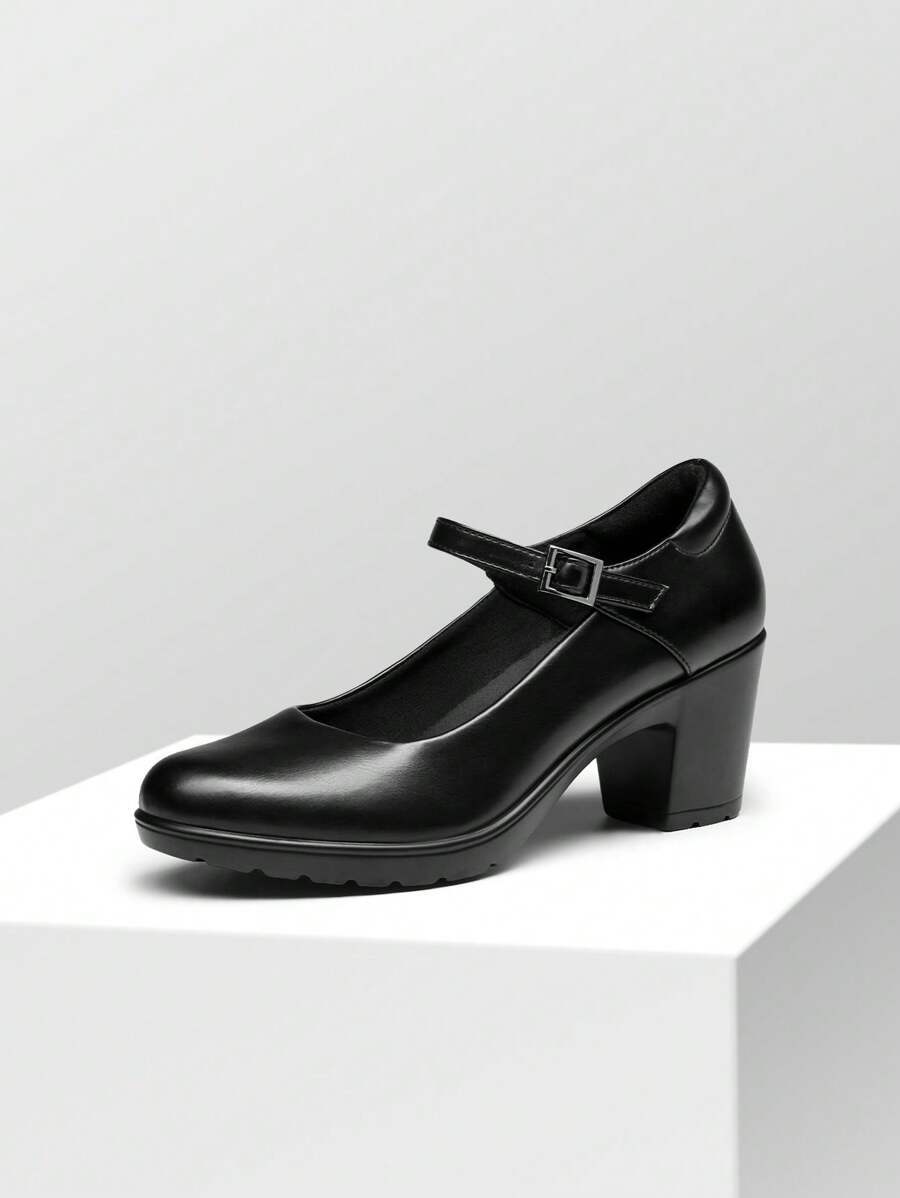 Women's Chunky Low Block Heels Round Toe Pumps Comfortable  Elegant Solid Color Dress Wedding Work Shoes - Black - View 1