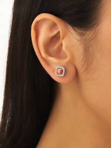 1 Pair Fashion Style Red Rhinestone Earrings Women's Daily Life - Multicolor - View 3