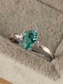 1 Chiếc Nhẫn Bạc Đính Đá Cubic Zirconia Trang Trí Quyến Rũ Cho Nữ Trang Trí Hàng Ngày - màu xanh lá - Xem 1