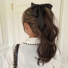 1pc Black Satin Banana Clip Hair Accessory For Women, Elegant Bowknot Decor Ponytail Holder, Suitable For Daily Wear Casual Valentine's Day Valentines Hair Clips Claw Clips Hair Claws Hair Barrettes, School Stuff, College, Bows, Cute