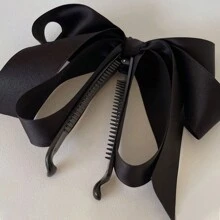 1pc Black Satin Banana Clip Hair Accessory For Women, Elegant Bowknot Decor Ponytail Holder, Suitable For Daily Wear Casual Valentine's Day Valentines Hair Clips Claw Clips Hair Claws Hair Barrettes, School Stuff, College, Bows, Cute