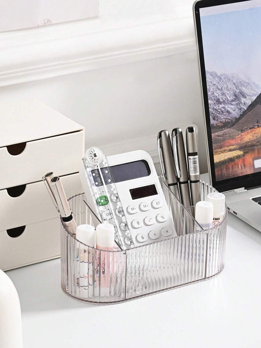1個透明條紋多格筆筒和桌面文具組織者 - 無色 - 查看 1