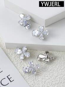 3入組簡約奢華銅扣,帶有鋯石,適用於女士毛衣、外套、開衫和頭飾