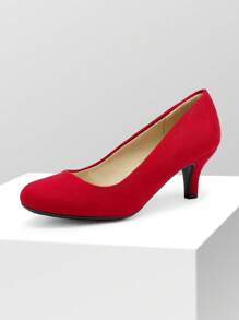 Women's Low Heel Court Pumps Solid Color Elegant Bridal Wedding Shoes - 紅色 - 查看 2