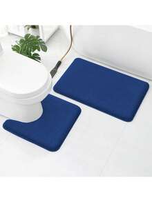 3入組簡單純色柔軟&彈性記憶海綿吸水和防滑浴室地墊組合 - 寶藍色 - 查看 5