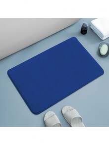 3入組簡單純色柔軟&彈性記憶海綿吸水和防滑浴室地墊組合 - 寶藍色 - 查看 6