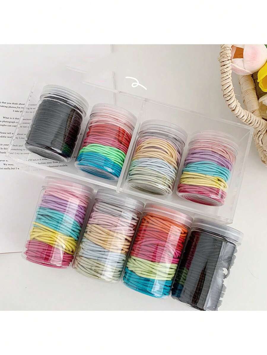 100入組隨機顏色小髮圈 - 彩色 - 查看 1