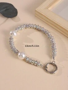 1 件轻奢水钻镶嵌手机链短款仿珍珠水钻装饰手机挂绳钥匙扣 - 彩色 - 查看 7