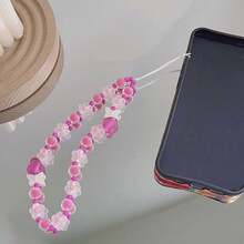 Matte Pink Beaded Cell Phone Lanyard - Hot Pink - View 4