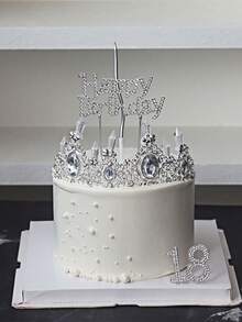 1 Pieza Decoración De Pastel De Cumpleaños Feliz Para Tarta De Cristal Para Fiesta - Plateado - Ver 4