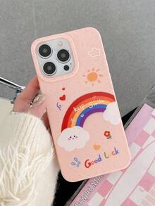 3pcs Rainbow Printed Wheat Straw Mix Soft Phone Case (White/Yellow/Pink) Compatible With IPhone - Multicolor - View 3