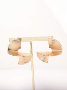 1pair Exaggerated Asymmetrical Earrings For Women, Geometric S-Shaped Ear Studs - Yellow Gold - View 2