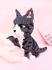 1 件装趣味卡通宠物猫迷你积木套装，4 种不同姿势（坐姿、伸展姿、挥手姿、走路姿），3D 拼图 DIY 动物模型装饰节日礼物房间装饰