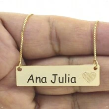 Colar Semijoia Chapinha Coração Gravação Personalizada Nome Ana Julia Banhado Ouro 18K - 999006236