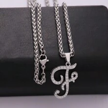 1條浪漫朋克風銅鋅合金和不鏽鋼項鍊,掛飾有鑽石和草字形吊墜,適合日常穿著,生日、聖誕、情人節、紀念日禮物 - 銀色S - 查看 5