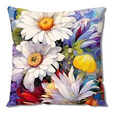1pc 17.7*17.7inch /45*45cm Polyester Digital Printed Flower Pattern, Throw Pillow Case With Hidden Zipper For Living Room/Bedroom/Home Decor, Pillow Core Not Included - Multicolor - View 1