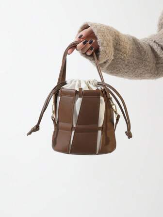 1 Pieza Bolsa De Cubo Hueca Y Nueva, Con Textura Premium Y Cierre Con Cordón, Moda Todo Incluido, Se Puede Usar Como Bolso De Mano, Bolsa De Hombro O Bolsa Cruzada, Adecuada Para El Uso Diario De Las Mujeres Y Actividades Al Aire Libre