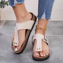 Plus Size Spring/Summer New Beach Slippers With Soft Anti-Slip Soles, Fashionable Outside Wearing Roman Style Sandals, Flip-Flop For Summer - Beige - View 4