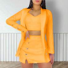 Conjunto blazer con botones con falda y top - Naranja - Ver 2