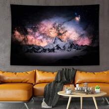 1入組帶有雪山和星空圖案的掛毯,家居和臥室裝飾性掛布背景 - 香檳色 - 查看 5