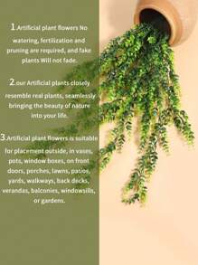 1入組人造懸掛植物,假的懸掛植物,仿真尤加利樹葉綠色藤蔓,戶外防紫外線塑料植物,家庭花園婚禮派對室內室外裝飾（綠色）