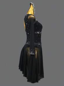 ABC Dancing 新款專業拉丁舞服裝女比賽短裙性感舞廳派對表演服裝 - 黑色 - 查看 4