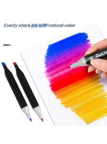 48pcs/Set Student Colored Markers With Random Color Code, Double-Headed Oil-Based Colored Drawing Pens With Random Lettered Penholder - Multicolor - View 4
