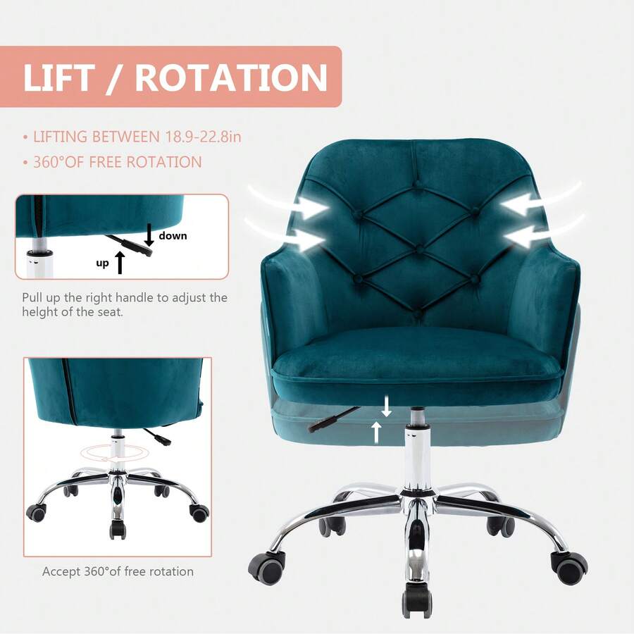 HOMEFUN Velvet Desk Chair, Cute Vanity Chair Upholstered Swivel Rolling