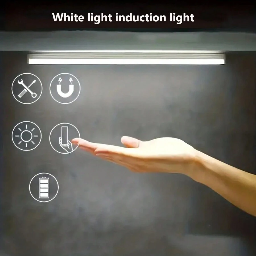 1只led運動感應櫥櫃燈,10/20/30/50cm磁性條燈,usb充電白色夜燈,適用於臥室/廚房/展示櫥櫃/浴室