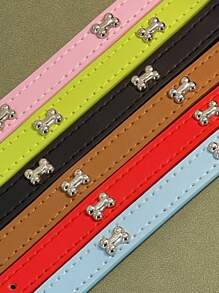 1pc Light Blue Cat/Dog Collar With Metallic Bone Decor, Adjustable, Made Of Pu Leather - Baby Blue - View 5