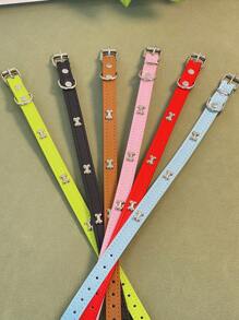 1pc Light Blue Cat/Dog Collar With Metallic Bone Decor, Adjustable, Made Of Pu Leather - Baby Blue - View 7