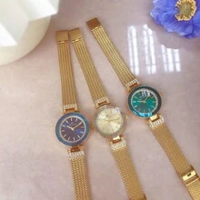 1 件女士珠寶石英手錶和手鍊套裝,30m 防水,真空電鍍,情侶情人節禮物 - 金色 - 查看 4