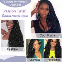 1 包柔软预扭 Passion Twist 钩针编织发，女士 24 英寸黑色自然弹簧扭卷发辫子长 Passion Twist 发合成接发，可作为圣诞礼物 - 黑色 - 查看 7